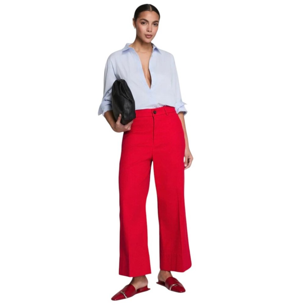 NWT - SPANXsupersmooth™ Stretch Twill, Cropped Wide-Leg Pants, Red, Size L